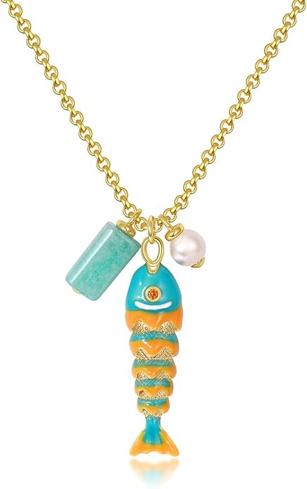 KissYan Fish Necklace for Women, 14K Gold Plated Dainty Lucky Fish Pendant Necklaces, Boho Beach ... | Amazon (US)