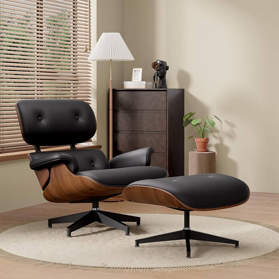 Swivel Chaise Lounge Chair and Ottoman, Genuine Leather Modern Lounge Chair, Comfy Accent Reclini... | Amazon (US)
