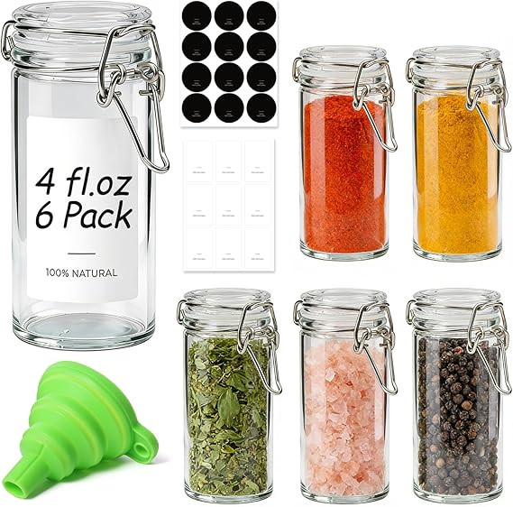 ComSaf 4 oz Glass Spice Jars with Airtight Clamp Lids, 6 Pack Small Swing Top Glass Containers fo... | Amazon (US)