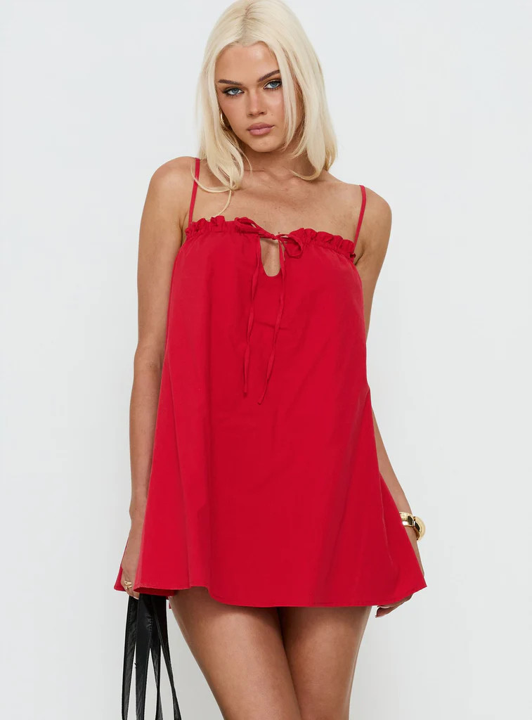 Loveless Strappy Babydoll Mini Dress Red | Princess Polly US