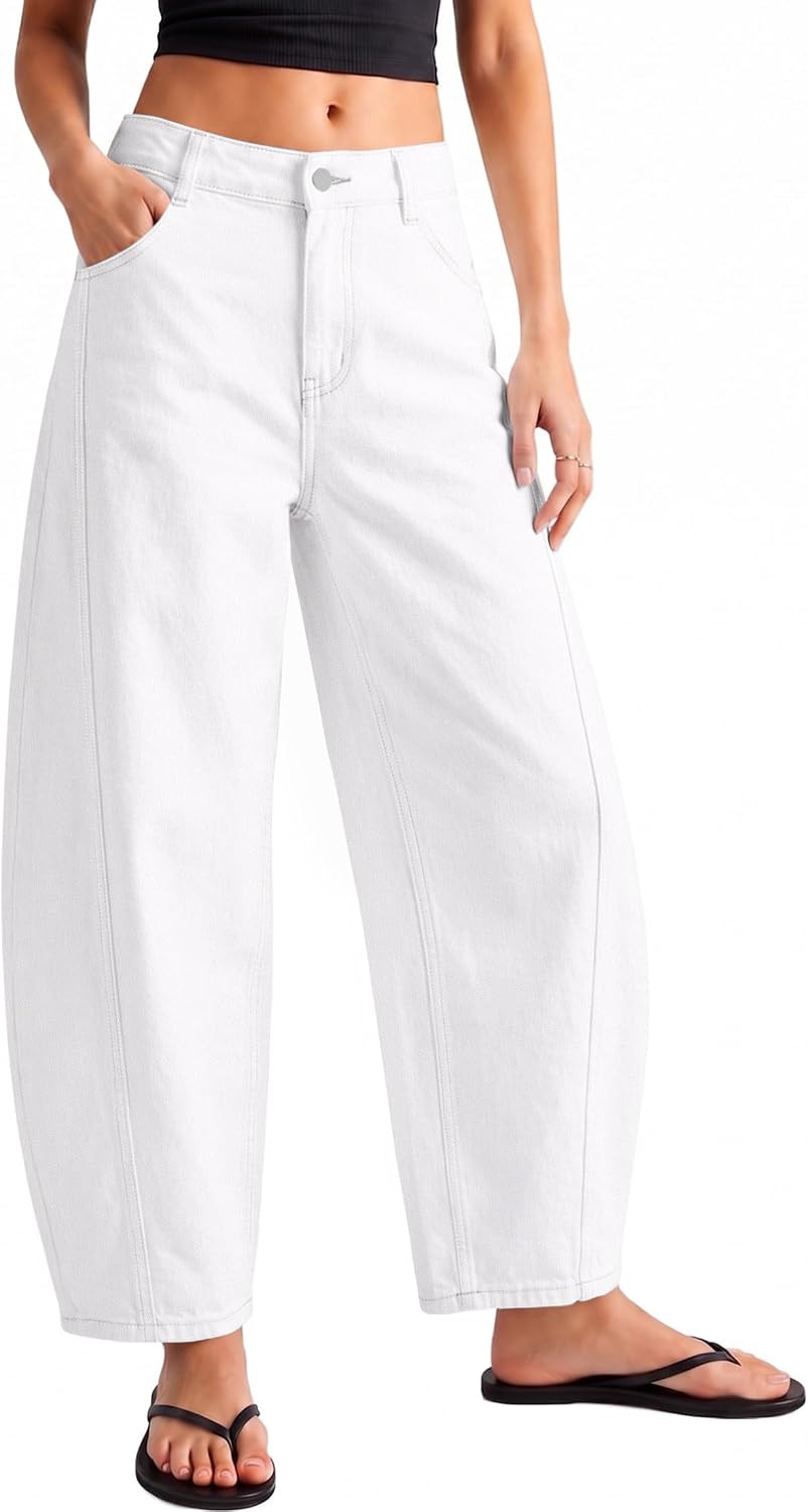 IWH Women's Barrel Jeans Baggy Mid Rise Wide Leg Denim Ankle Pants | Amazon (US)