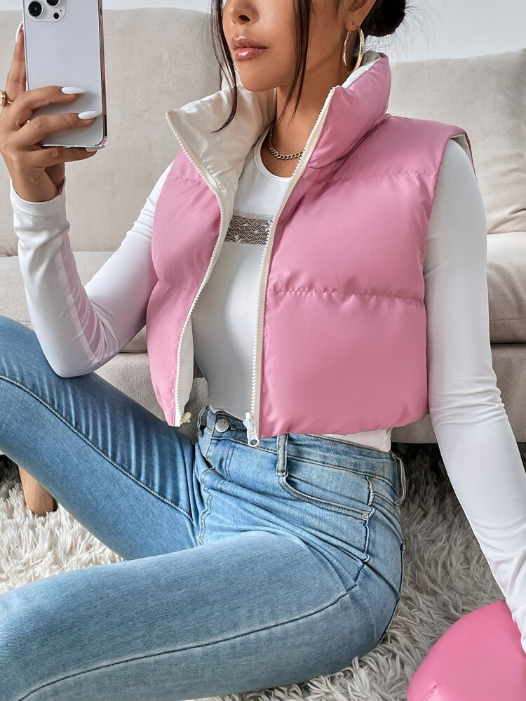SHEIN EZwear Zip Up Puffer Vest Coat | SHEIN
