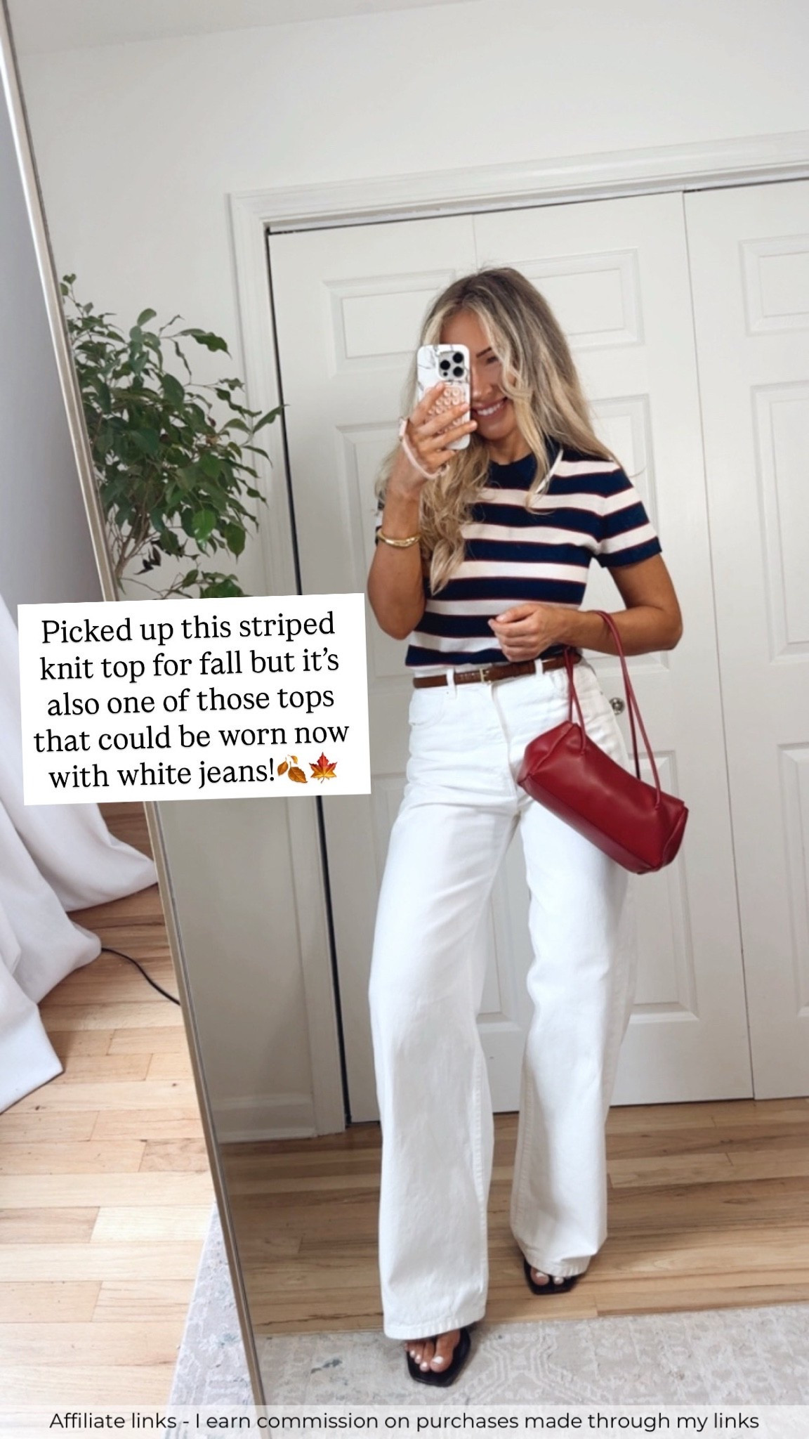 Affiliate links - I earn commission on purchases made through my links 

Early fall outfits
J.Crew striped top
Zara jeans
Red bag
Amazon jelly sandals