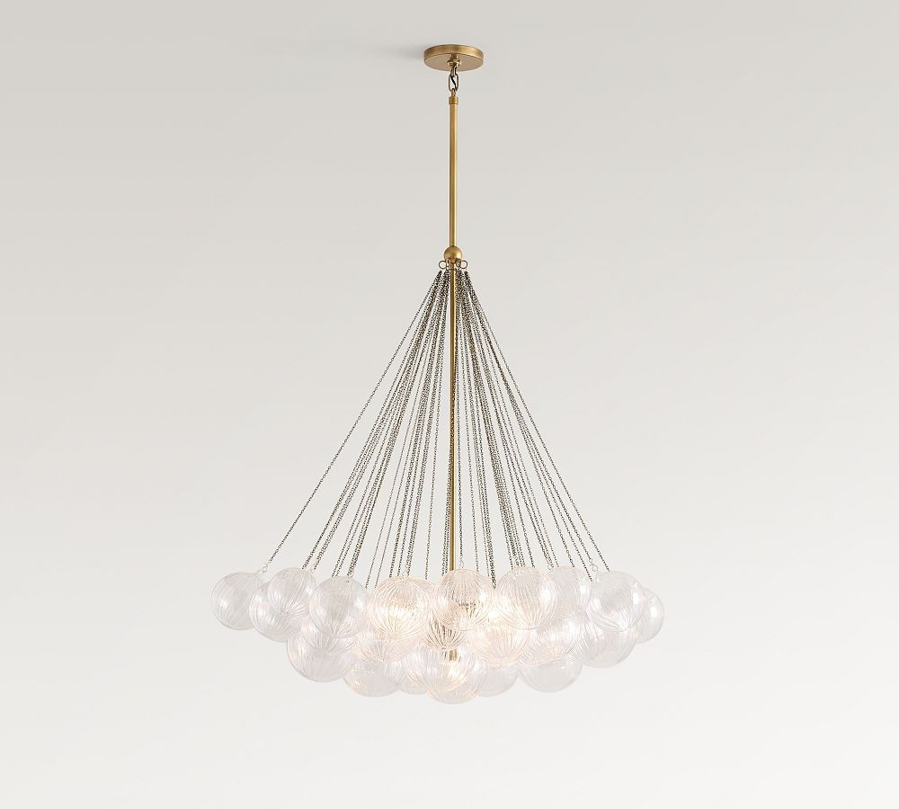 Cooper Glass Bubbled Round 28"" Chandelier, Vintage Brass | Pottery Barn (US)
