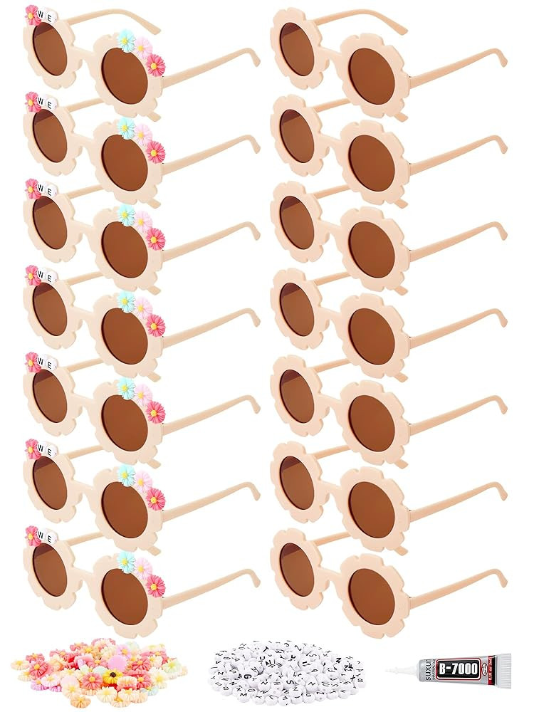 Dunzy 14 Pcs DIY Round Flower Sunglasses with 200 Random Letter Beads 50 Daisy Charms Glue for DI... | Amazon (US)