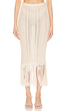 Tularosa Isola Fringe Knit Skirt in Ivory from Revolve.com | Revolve Clothing (Global)