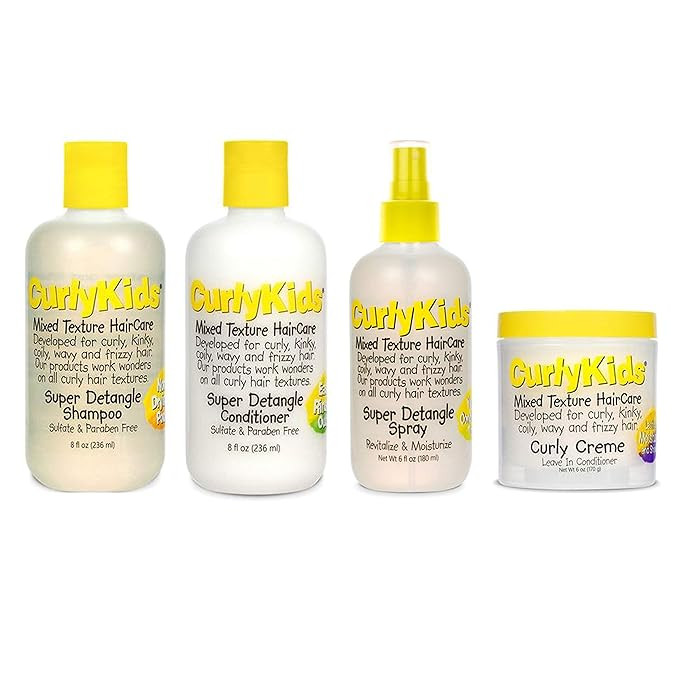 CurlyKids Mixed Hair HairCare Set Super Detangling Shampoo 8.0 Ounce, Conditioner 8.0 Ounce, Spra... | Amazon (US)