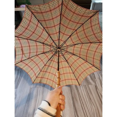 Vintage Cotton Sun Umbrella Bamboo Handle Plaid Manual Open | eBay US