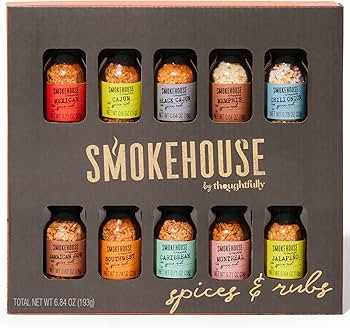 Smokehouse by Thoughtfully, Gourmet Grilling Spice Set in Mini Glass Bottles, Vegan and Vegetarian, Grill Seasoning Flavors Include Caribbean, Jamaican Jerk, Jalapeno, Montreal and More, Pack of 10 | Amazon (US)
