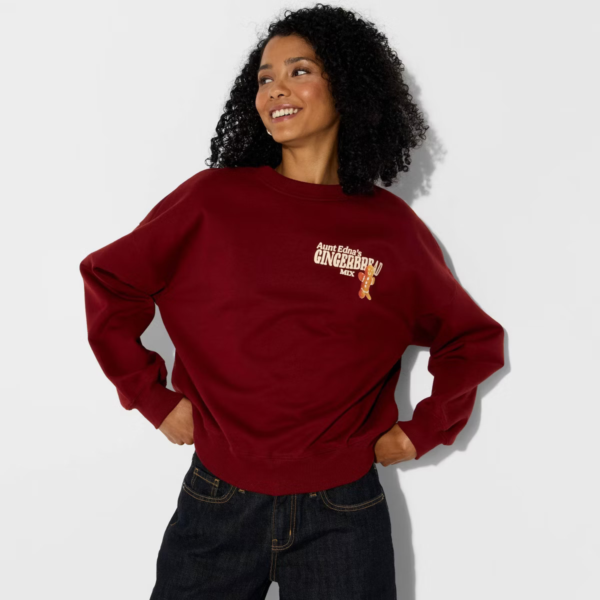 Women's Gingerbread Fleece Graphic Sweatshirt - Burgundy L | Target