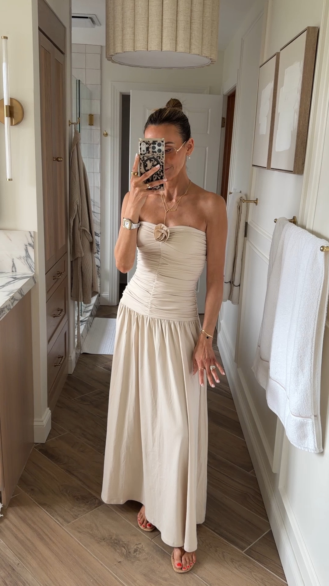 Loving this ruched strapless top maxi dress for day with slides and a denim jacket and evening with a naked heel! Tts

#LTKootd #LTKSeasonal #LTKOver40

#LTKgrwm