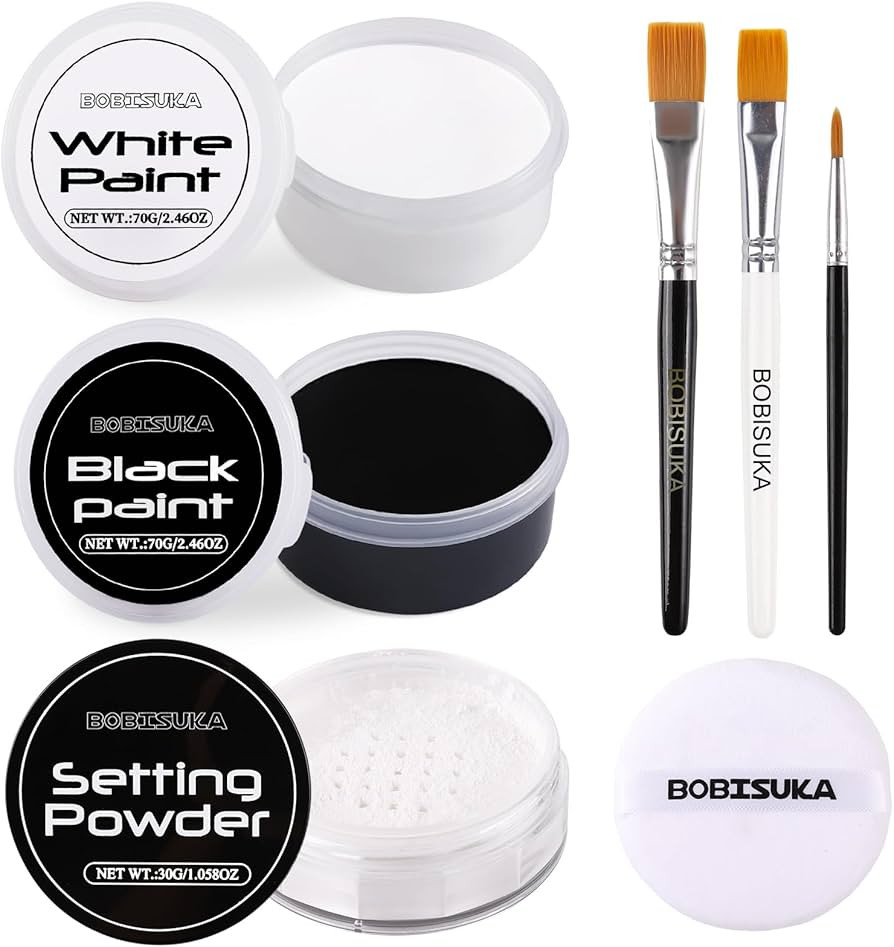 BOBISUKA Black & White Face Body Paint + Setting Powder + 3PCS Artist Brushes Face Painting Kit f... | Amazon (US)