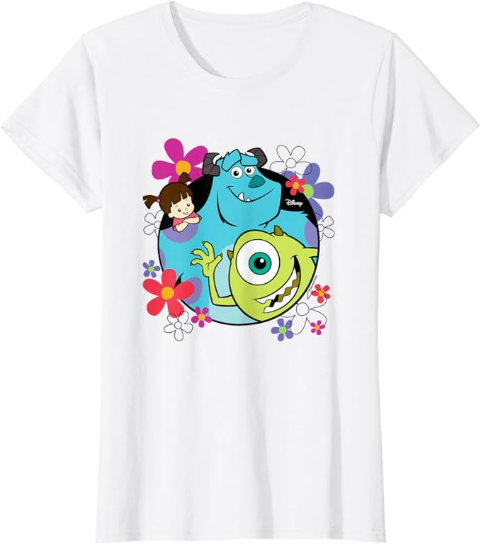 Monsters Inc - Sully Mike Wazoski Boo Floral Circle Group T-Shirt | Amazon (US)