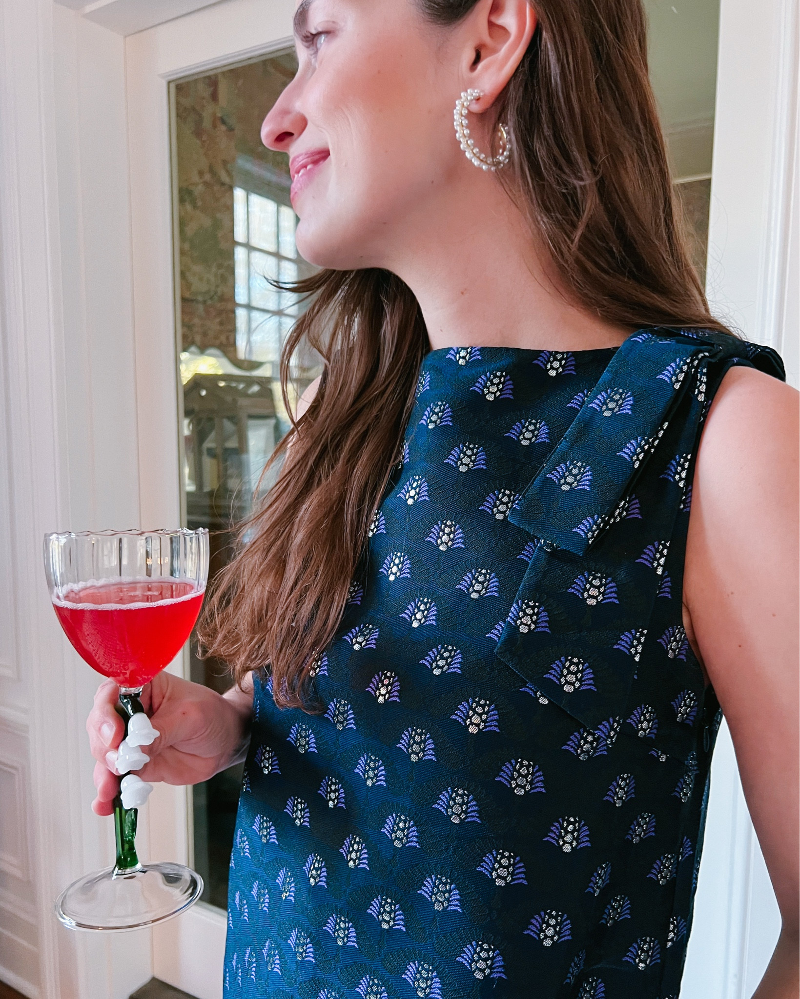 Draper James Jacquard Dress and Baublebar Earrings 