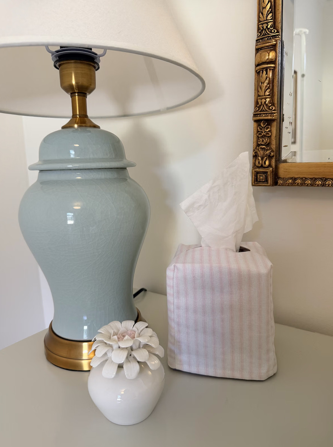 Fabric tissue cover instantly elevates the everyday. The blue ceramic lamp adds a touch of elegance to any room. #homedecor #amazonfinds #TheSouthernSource 

 #LTKdayinmylife #LTKstorytime #LTKHome