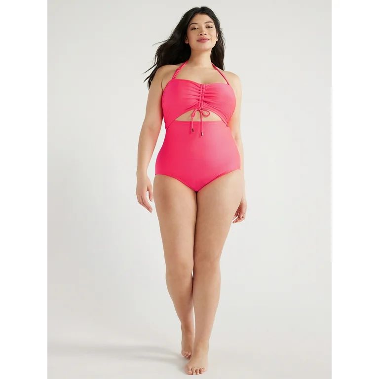 Time and Tru Women's and Plus Ottoman Ribbed Cutout One Piece Swimsuit, Sizes S-3X | Walmart (US)