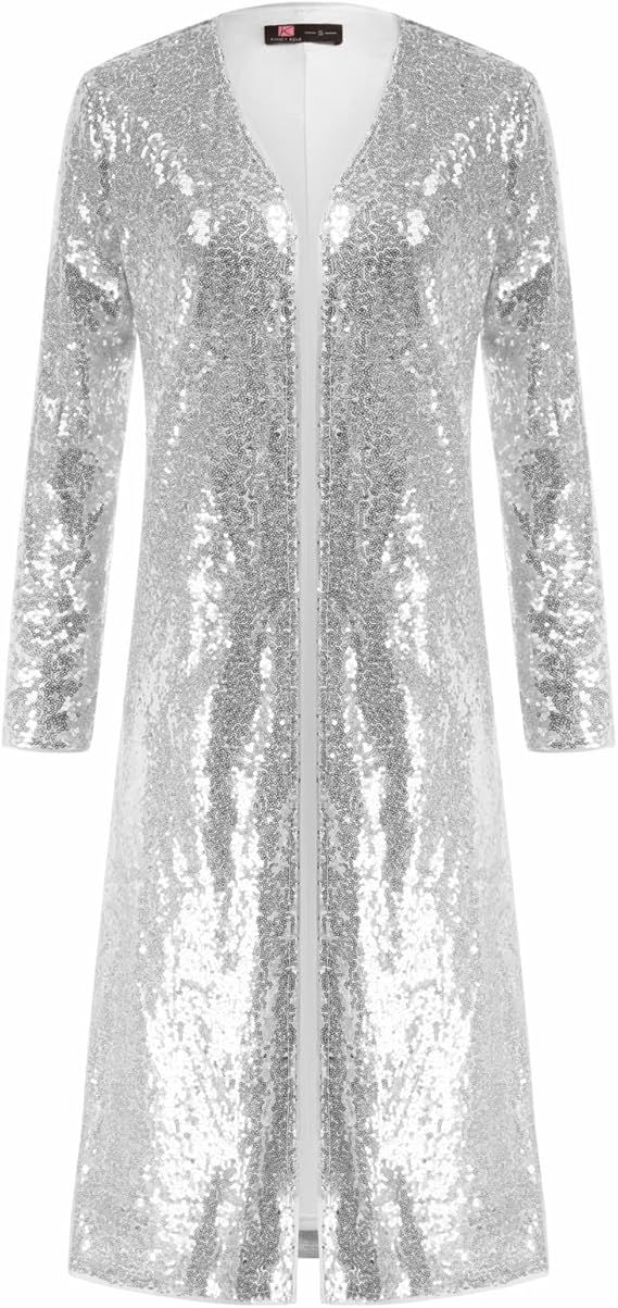 KANCY KOLE Women Sequin Cardigan Long Sleeve Open Front Jacket Blazers for Holiday Christmas | Amazon (US)
