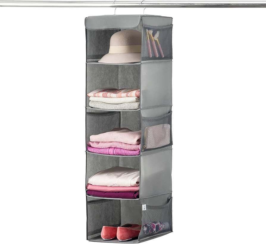 ZOBER Hanging Closet Organizer, 5-Shelf - Hanging Storage Organizer Shelves for Clothes, Towels, ... | Amazon (US)