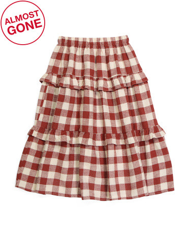 Linen Blend Big Girls Ruffle Tiered Midi Skirt | TJ Maxx