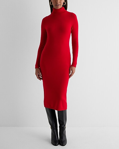 Turtleneck Long Sleeve Midi Sweater Dress | Express