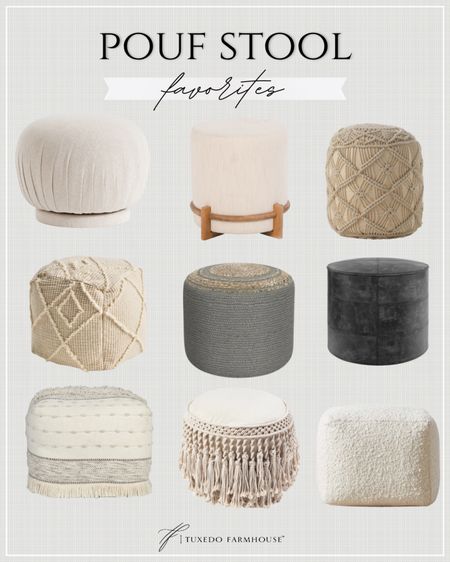 Pouf Stool - Favorites

Kick your feet up in style.  A curation of poufs, stools, ottomans to enhance your space with additional style and comfort!

Seasonal, home decor, summer, ottoman, pouf, stool, accent furnituree

#LTKSeasonal #LTKHome #LTKFindsUnder100