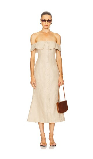 Harlow Linen Midi Dress in Flax | Revolve Clothing (Global)
