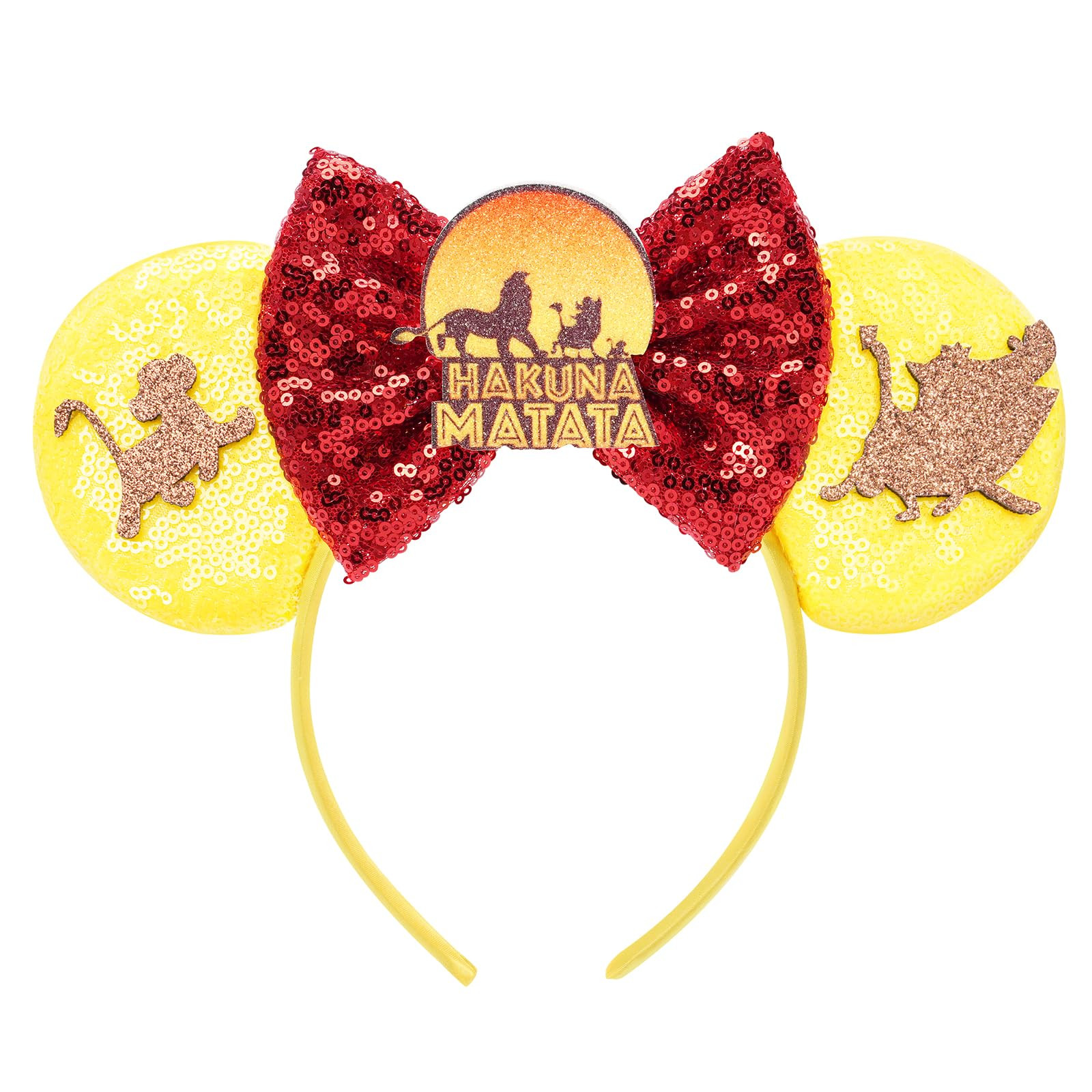 LYLIN Lion King Ears Headbands, Yellow Mouse Ears with Sequin Bow for Women Girls Adults, Sparkle... | Amazon (US)