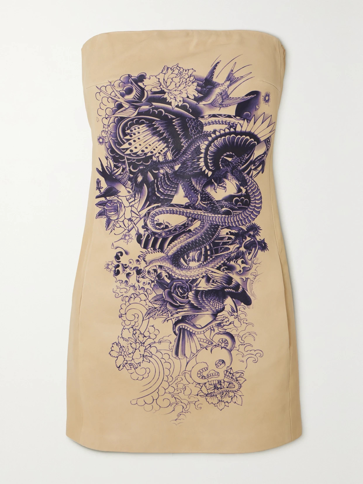 Jean Paul Gaultier - Strapless Printed Leather Mini Dress - Neutrals | NET-A-PORTER (US)