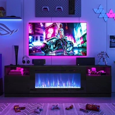 70" Fireplace Tv Stand With 36" Electric Fireplace, Led Lighted Entertainment Center, Media Console Table, Storage Cabinet For Tvs Up To 80 | Wayfair North America