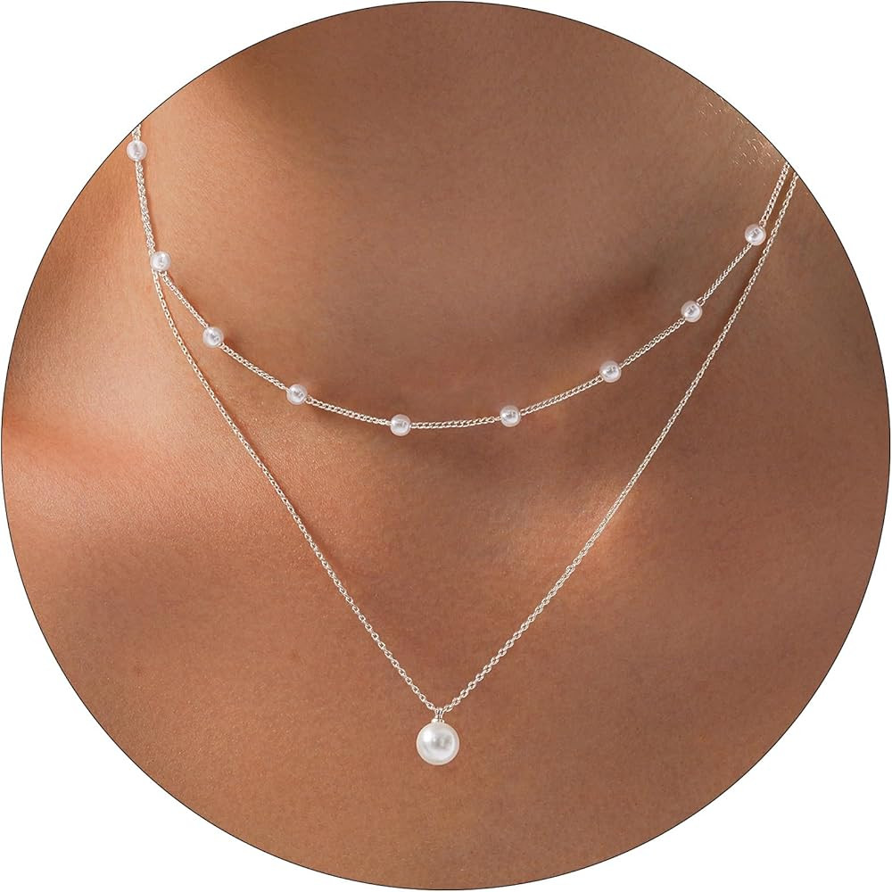 Partm Pearl Necklace for Women Trendy 14K Gold Plated Dainty Pearl Pendant Choker Set Handmade Pe... | Amazon (US)