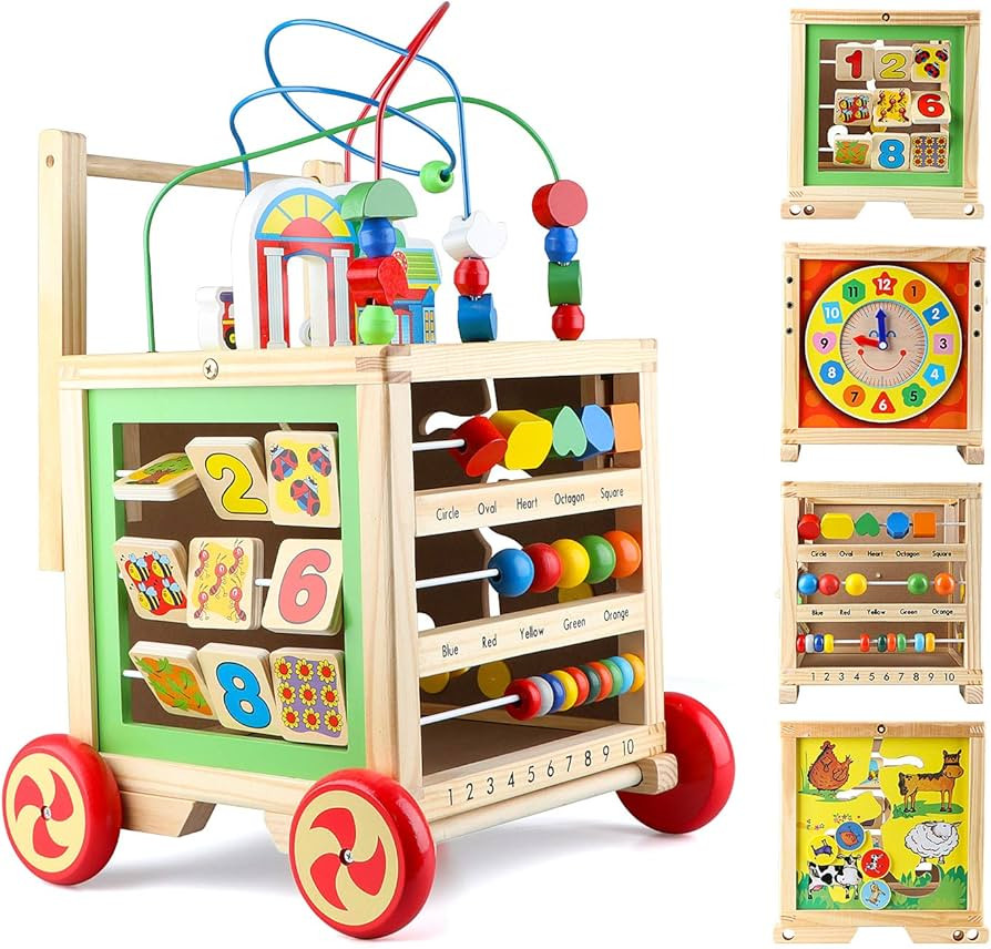 Gemileo Wooden Activity Cube Center Toys with Bead Maze Clocks Shape Sorter Abacus 6 in 1 Learnin... | Amazon (US)