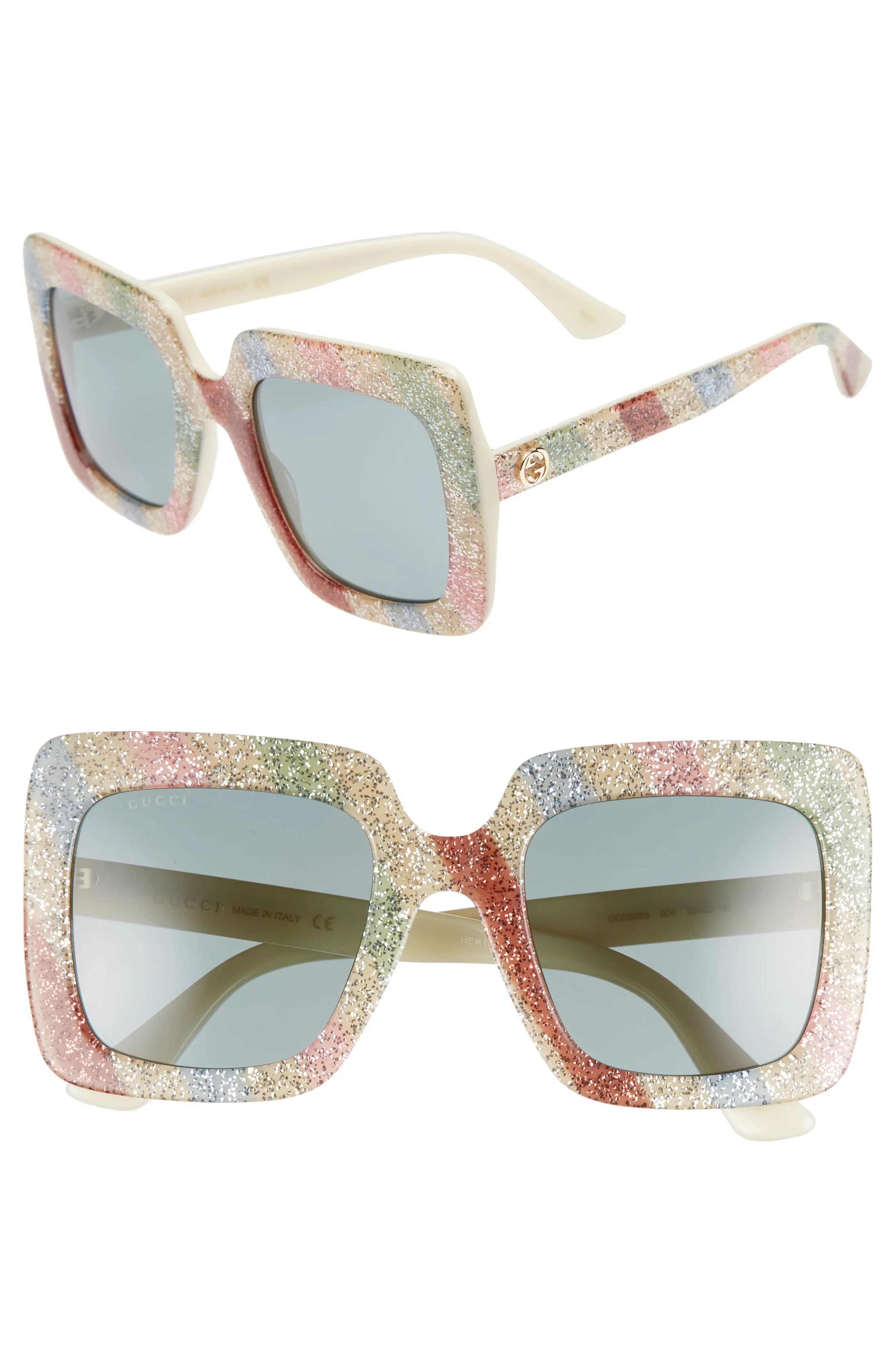 53mm Glitter Stripe Square Sunglasses | Nordstrom