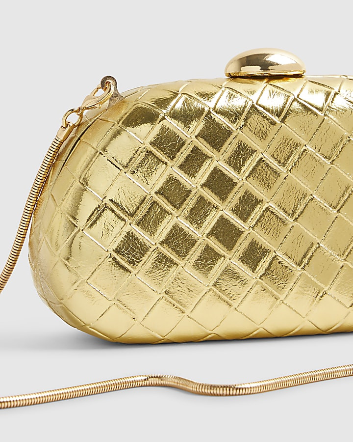 Gold Woven Hard Shell Clutch Bag | River Island UK & IE
