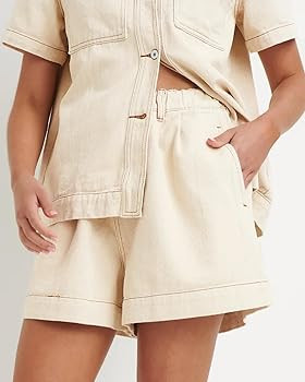 Kedera Summer Denim Set for Women 2 piece Casual Short Sleeve Boxy Shirt Tops and Shorts Pants Lo... | Amazon (US)