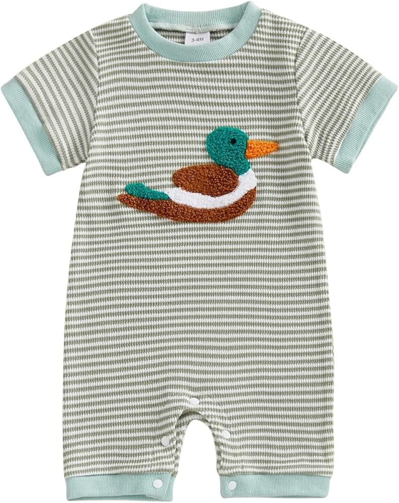 Newborn Baby Boy Hunting Outfit Mallard Duck Waffle Short Sleeve Romper Jumpsuit Striped Clothes ... | Amazon (US)