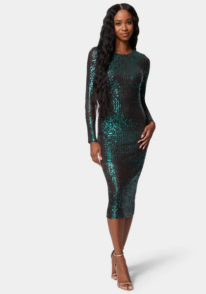 Sequin Cowl Back Midi Dress | Bebe
