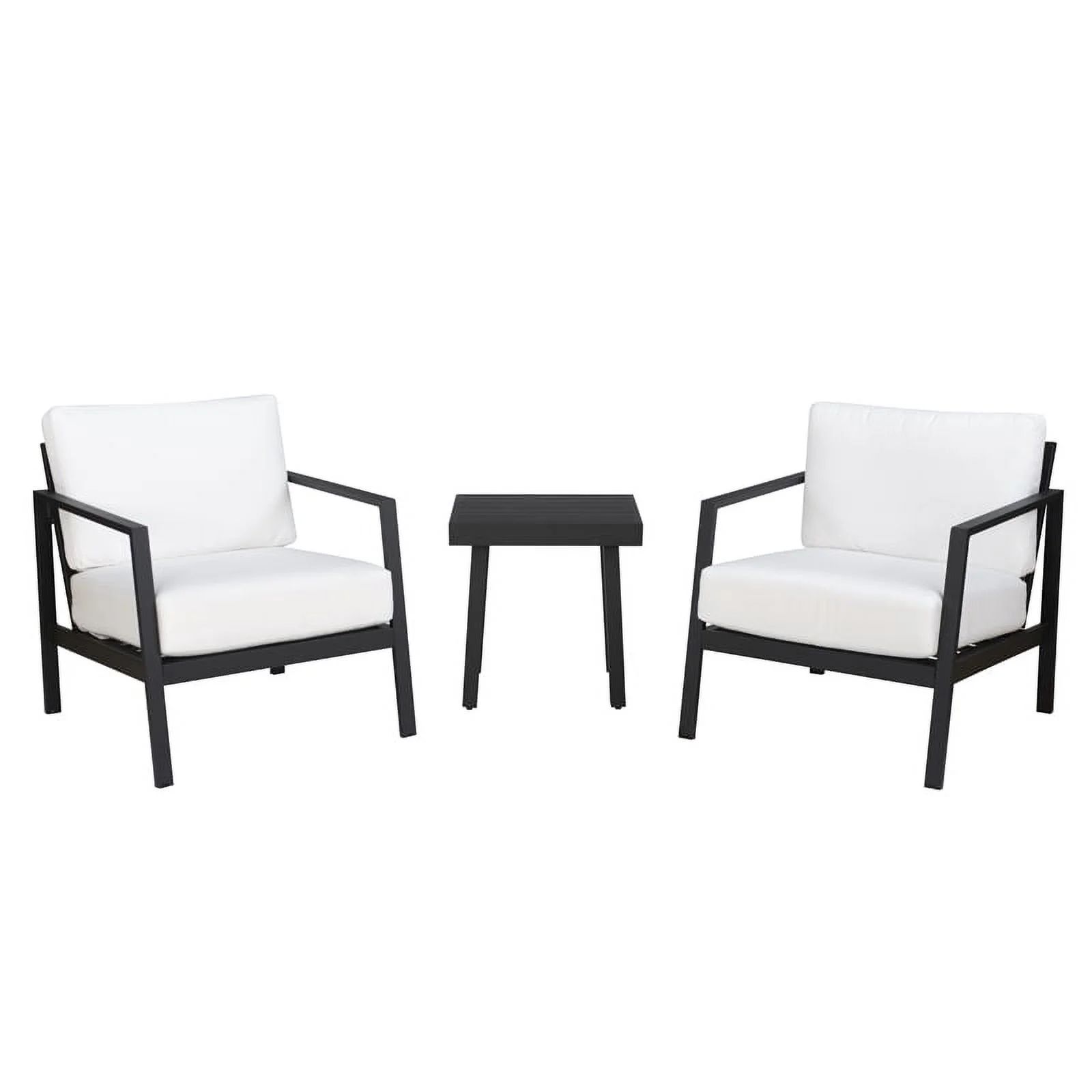 Linon Turner 3 Piece Outdoor Chair & Table Set White Cushions in Black Aluminum | Walmart (US)