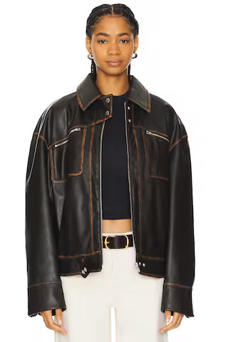 Brinley Faux Leather Jacket in Brown | Revolve Clothing (Global)