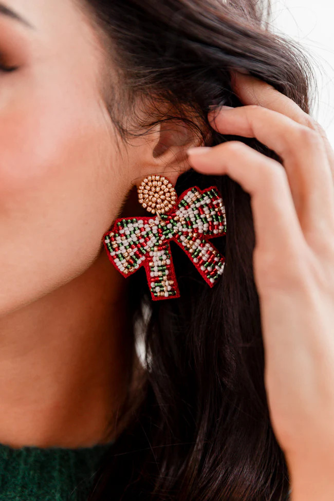 Beaded Bow Earrings | Pink Lily