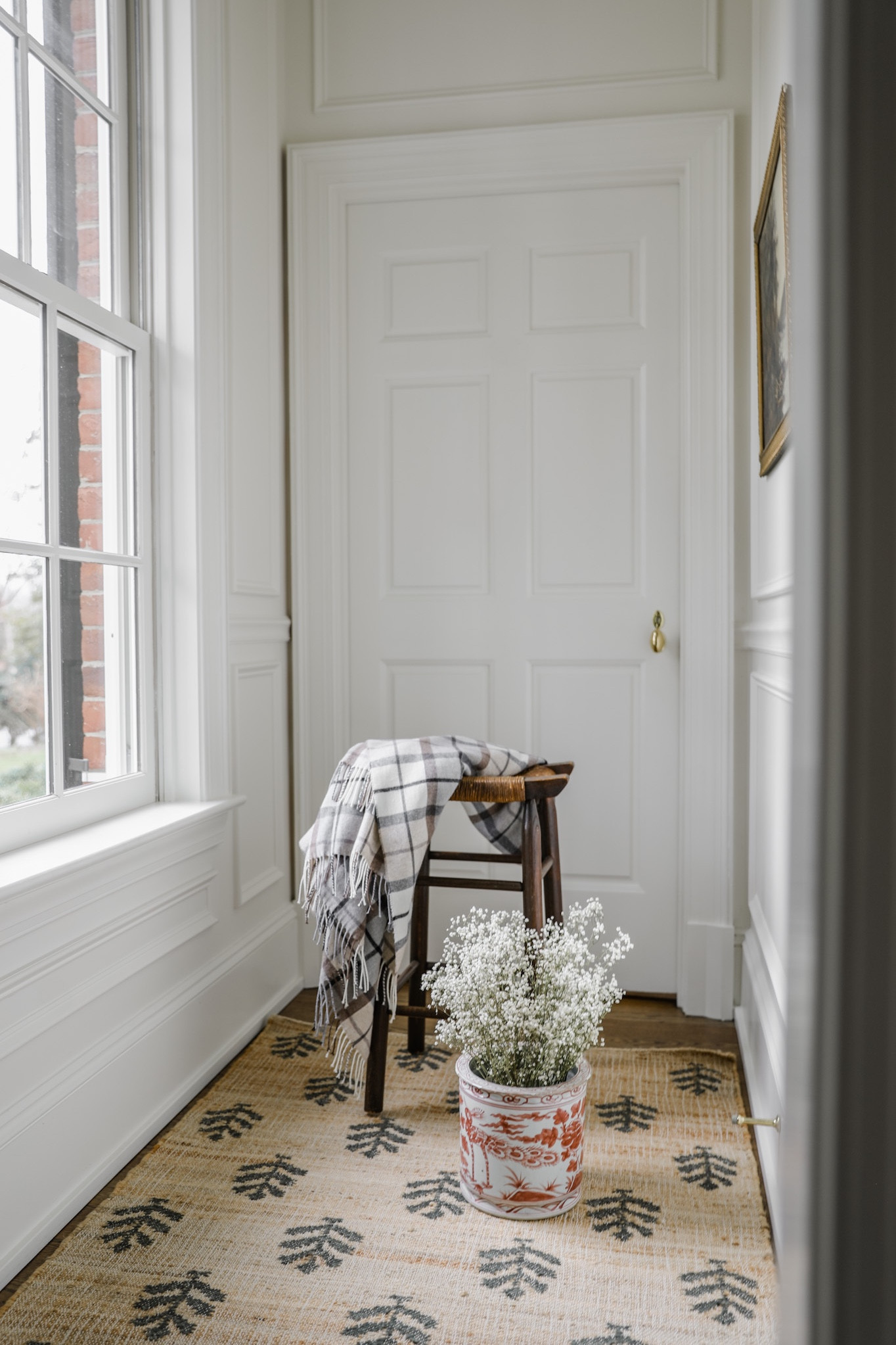 Hallway styling, patterned rug, spring styling, home design, barstool, red and white pottery 

#LTKstyletip #LTKhome