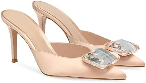 Woman Heeled Mules Rhinestone Pointy Closed Toe Sandals Kitten High Heels Sandals Summer Slip on ... | Amazon (US)