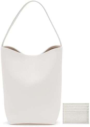 Genuine Leather Bucket Bag with Credit Card Holder Wallet, First Layer Pebble-grained Calfskin To... | Amazon (US)