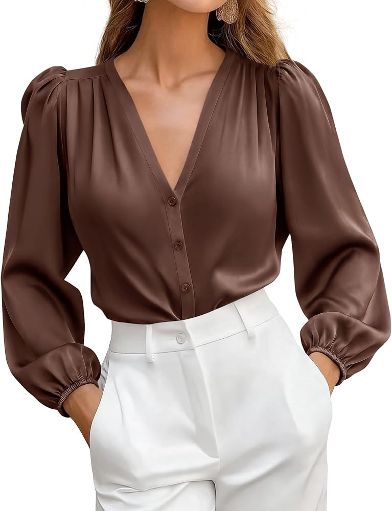 BTFBM Satin Blouses for Women Dressy Casual Button Down Shirts | Amazon (US)