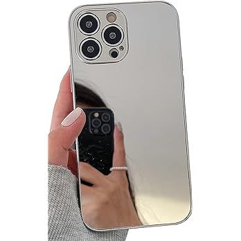 iPhone 14 Pro Max Mirror Case, Glossy Hard Mirror Silver Plating Cute Women Girls Makeup Mirror C... | Amazon (US)