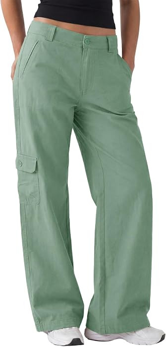 Aoysky Womens High Waist Washed Cotton Cargo Pants Wide Leg Y2K Streetwear | Amazon (US)