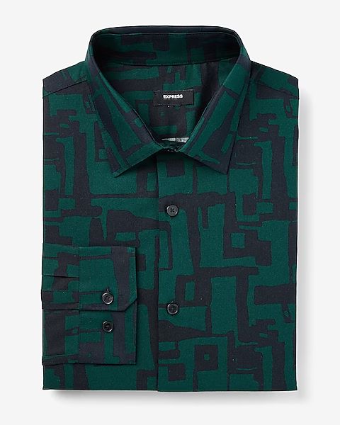 Slim Abstract Maze Square Print Stretch 1MX Shirt | Express