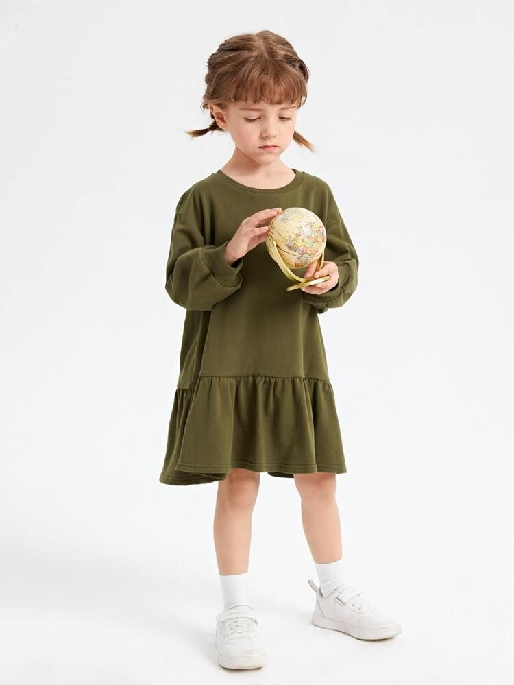 SHEIN Toddler Girls Drop Shoulder Ruffle Hem Sweatshirt Dress | SHEIN