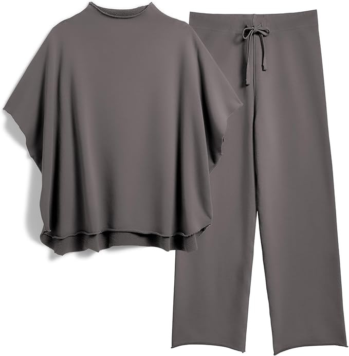 Women's Two Piece Outfits 3/4 Batwing Sleeve Capelet Crew Neck Pullover Top Wide Leg Pants Lounge... | Amazon (US)