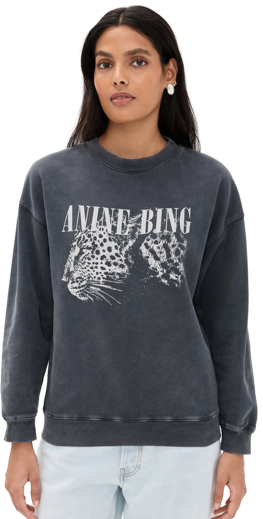 ANINE BING Spencer Leopard Sweatshirt Washed Black S | Shopbop