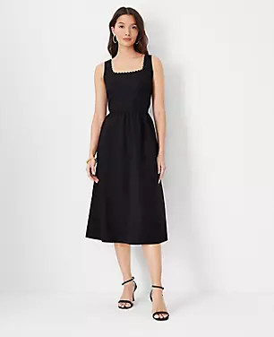 Scalloped Linen Blend Flare Dress | Ann Taylor (US)